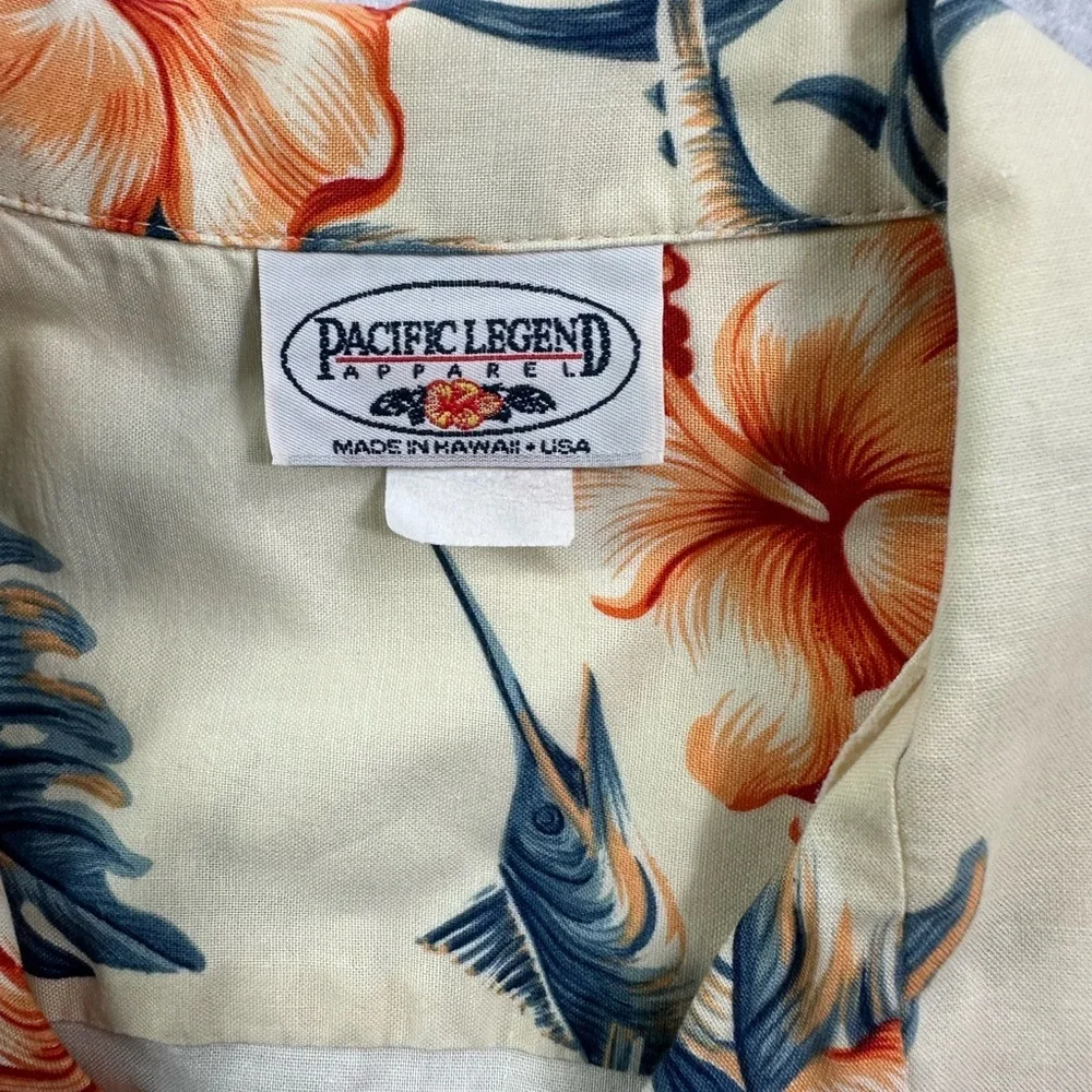 Pacific Legend Made in Hawaii Swordfish Print Button Cotton Shirt